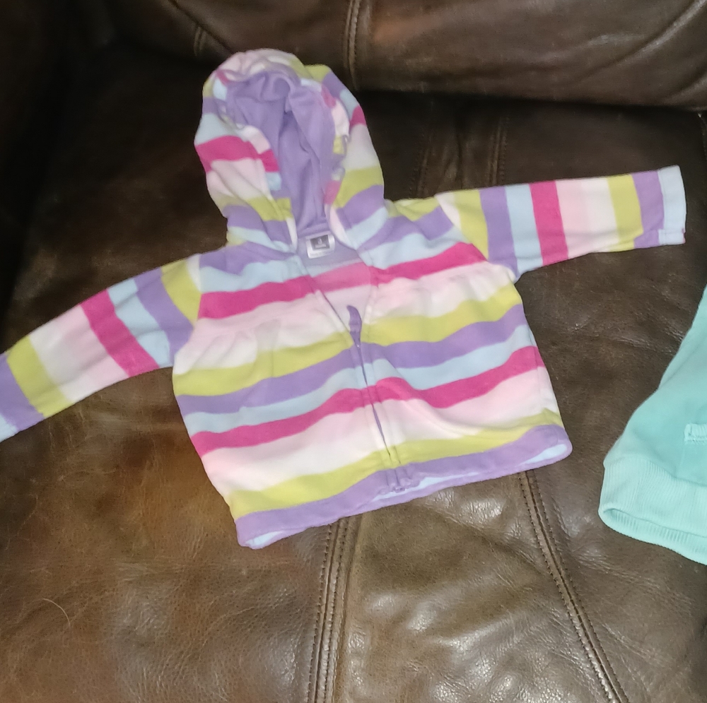 Carter's Soft Fleece Long-Sleeve Zip-Up Hoodie w/Colorful Stripes 3M - Picture 5 of 5